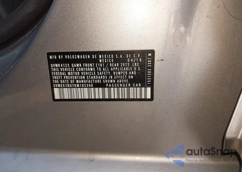 2019 Volkswagen Jetta 1.4T Sel from USA, damaged, VIN 3VWE57BU7KM182390